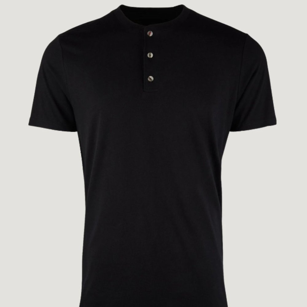Men's Fresh Clean Tees Henley Black Short Sleeve, Size 2X